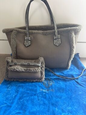 Moreau shearling and leather reversible tote bag